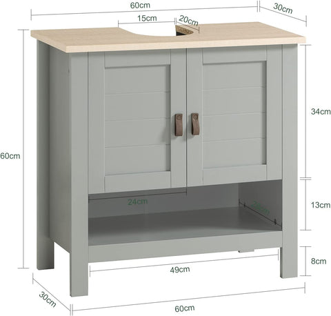 Rootz Ondergootsteenkast Badkamer - Wastafelmeubel - Badkameropbergkast met dubbele deuren - B60 x D30 x H60cm