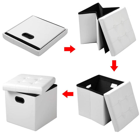 Rootz Sitzhocker - Storage Stool - Seating Chest - Footstool - Organizational Ottoman - Upholstered Bench - Furniture Cube - White - 37.5x37.5x38cm