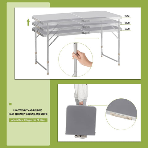 WOLTU Campingtisch Klapptisch Gartentisch Arbeitstisch Balkon höhenverstellbar Aluminium MDF Grijs CPT8122gr