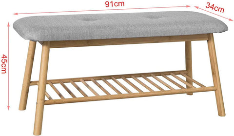 Rootz Bamboe Schoenenrek - Schoenenbank met Zitkussen - Gang - B91 × D34 × H45cm