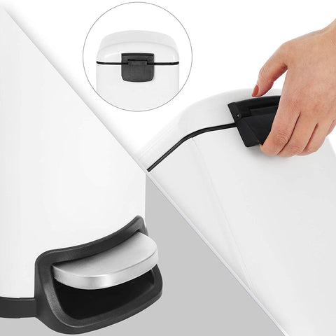Rootz Trash Can - 10 L - Pedal Bin - Inner Bucket - Soft Close - Waste Bin - White - Steel - Plastic - 18.7 x 27.3 x 40.1 cm