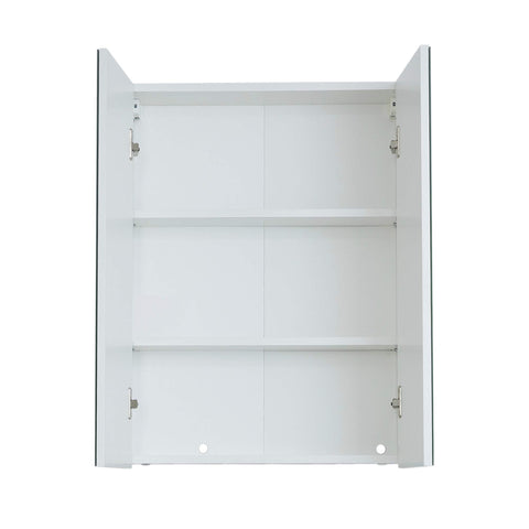 Rootz Bathroom Mirror Cabinet - Wall Storage - Reflective Unit - Vanity Organizer - Bath Fixture - Mirrored Chest - Washroom Cupboard - White High Gloss - 60 x 67 x 18 cm