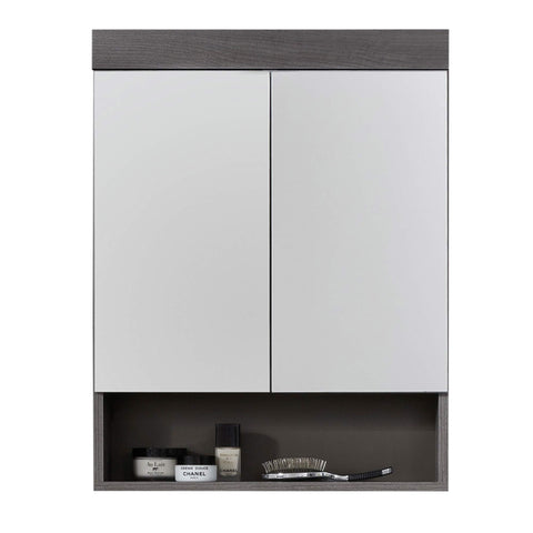 Rootz Bathroom Mirror Storage Cabinet - Vanity Organizer - Elegant Bath Cupboard - Smoke Silver Glamour - 58x75x18 cm