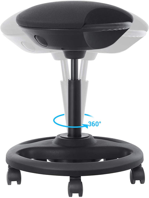 Rootz Work Stool - Ergonomic - On Wheels - Tiltable - Height Adjustable - Rotatable - Black - Fabric - Nylon - Iron - 50 x 50 x 55-73 cm