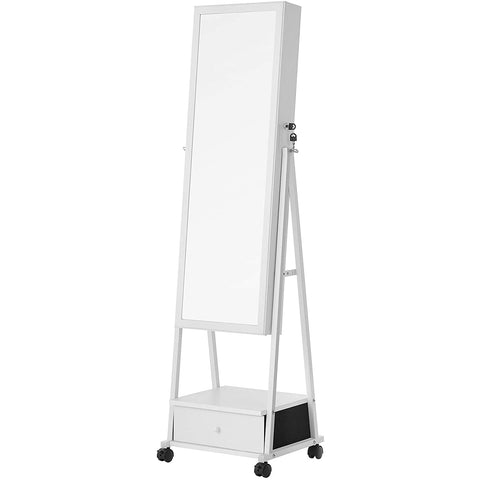 Rootz Schmuckspiegel – Spiegelschrank – Schmuck-Organizer – Schublade – auf Rollen – Weiß – MDF – 37 x 10 x 108,5 cm