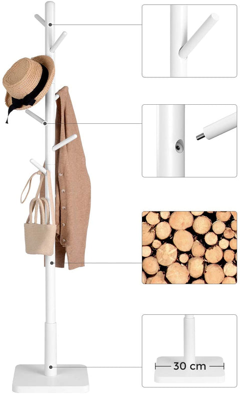 Rootz Garderobenständer – Kleiderständer – Massivholz – Baumform – 8 Haken – Weiß – Gummibaumholz – 30 x 30 x 175 cm