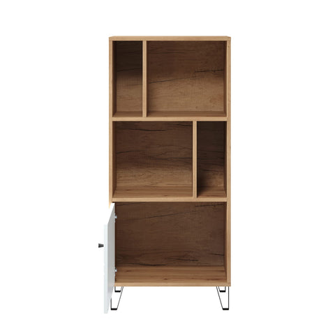 Rootz Living Room Shelving Unit - Display Stand - Storage Rack - Bookshelf - Decor Holder - Organizer Tower - Furniture Piece - Artisan Oak/White - 63 x 136 x 40 cm