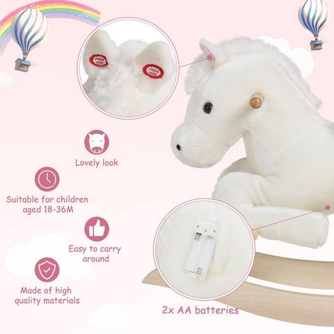 Rootz Rocking Horse - Plush Rocker - Baby Ride-On - Toddler Swing Toy - Playmate Steed - Child's Mount - White+Rosa - 27.6 x 19.7 x 12.2 inches