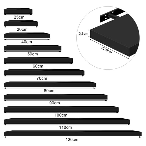 Rootz Volato Wall Shelf - Floating Ledge - Storage Display - Bookshelf - Mounted Rack - Hanging Organizer - Black - 50x22.9x3.8cm