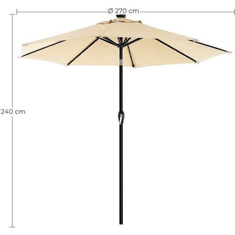 Rootz Parasol - LED Lighting - Solar Energy - Bendable - Crank - Grey/Beige - 270 x 270 x 240 cm