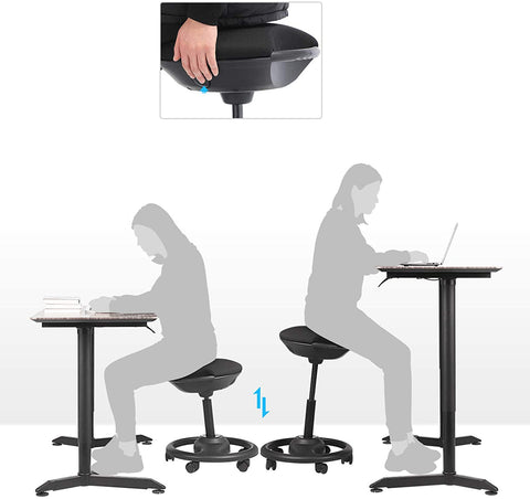 Rootz Work Stool - Ergonomic - On Wheels - Tiltable - Height Adjustable - Rotatable - Black - Fabric - Nylon - Iron - 50 x 50 x 55-73 cm