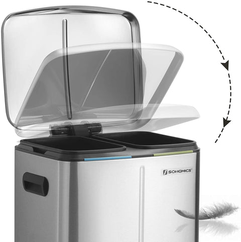 Rootz Mülleimer – Mülltrennung – 40 l – Treteimer – Metall – Griffe – Softclose – Silber – 44,5 x 36 x 60 cm 