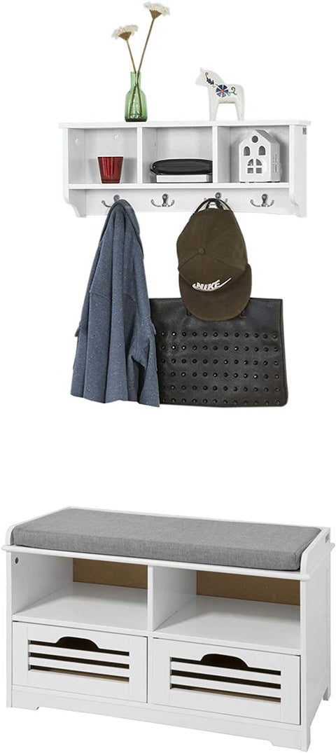 Rootz Schoenenopbergbank met 2 Laden - Schoenenkast in de Gang - Schoenenrek - Wit