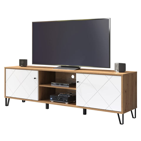 Rootz Touch Lowboard - TV Stand - Media Unit - Entertainment Center - Storage Console - Display Shelf - Artisan Oak/White - 183x56x40 cm