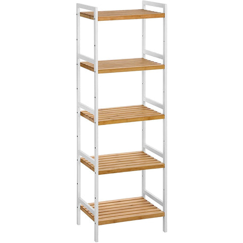 Rootz Shelving Unit - Storage Rack - Kitchen Cabinet - Bamboo - White - Beige - 5 Levels - 45 x 31.5 x 142 cm