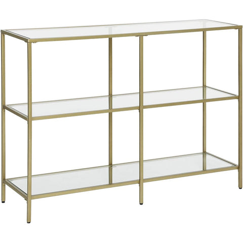 Rootz Console Table - Side Table - 3 Shelves - Storage Rack - Glass - Metal - Gold - 100 x 30 x 73 c