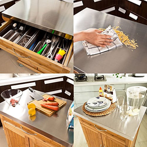 Rootz Bamboe Keukenkast-Keukenopberger - Trolleywagen - met roestvrijstalen oppervlak