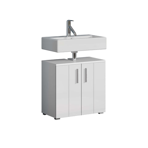 Rootz Vanity Unit - Bathroom Cabinet - Under-Sink Storage - Washstand - Bath Organizer - Sink Console - Base Cabinet - White with High Gloss Finish - 60x58x34 cm