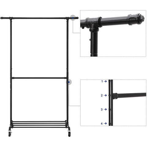 Rootz Metal Clothes Rack with 2 Rods, Grid and Wheels