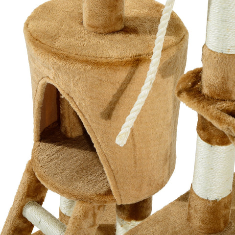 Rootz Scratching Post - Climbing Tree - Sleeping Cave - Plush - Cat House - Brown