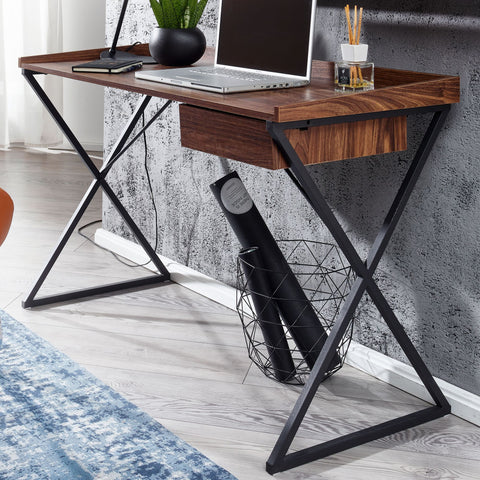 Rootz Schreibtisch – Schlanker Design-Bürotisch mit Schublade – Funktioneller Home-Office-Computertisch – Moderne Eiche und Schwarz – 123 x 56,5 x 80 cm