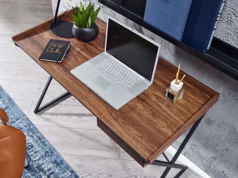 Rootz Schreibtisch – Schlanker Design-Bürotisch mit Schublade – Funktioneller Home-Office-Computertisch – Moderne Eiche und Schwarz – 123 x 56,5 x 80 cm