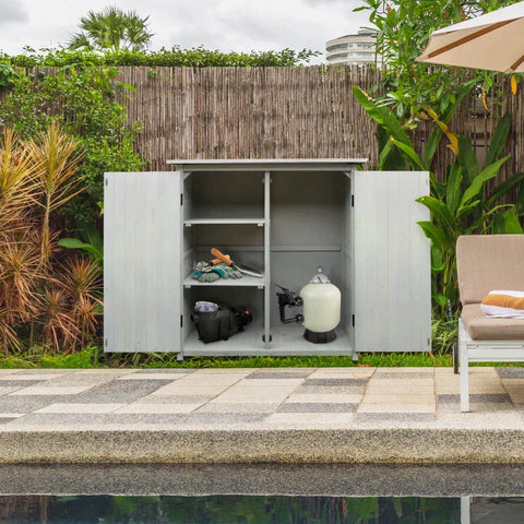 Rootz Tuinschuur - Houten Opslagschuur met 2 Deuren - Vuren Gereedschapskast - Dubbele Deur - Grijs - 110cm x 55cm x117cm