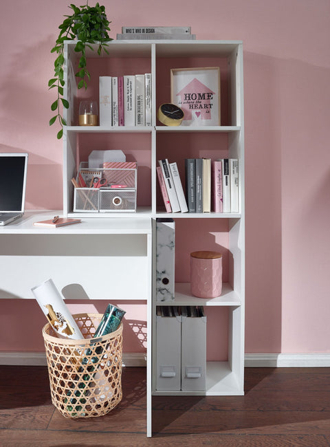 Rootz White Desk with Shelf - Modern Office Table - Laptop Table with 6 Shelves - Home Office Computer Desk with Storage -  170x59x143.5 cm