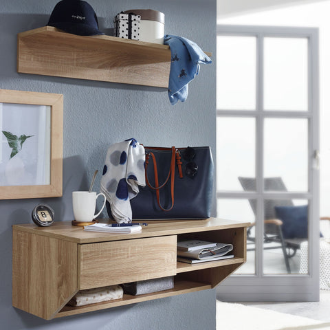Rootz Hanging Cabinet with Wall Shelf Sonoma Oak - Design Floating Shelf 75 cm - Wall Cabinet with Drawer - Upper Cabinet for Hallway or Living Room