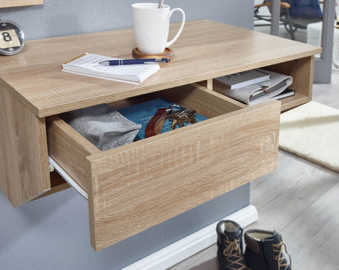 Rootz Hanging Cabinet with Wall Shelf Sonoma Oak - Design Floating Shelf 75 cm - Wall Cabinet with Drawer - Upper Cabinet for Hallway or Living Room