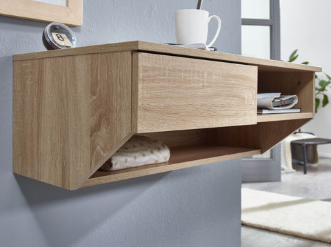 Rootz Hanging Cabinet with Wall Shelf Sonoma Oak - Design Floating Shelf 75 cm - Wall Cabinet with Drawer - Upper Cabinet for Hallway or Living Room