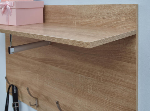 Rootz Wall Coat Rack - Design Hall Coat Rack with Shelf and Clothes Rail - Wardrobe Wall - Hallway Coat Rack - Sonoma Oak - 80x60x29.5 cm