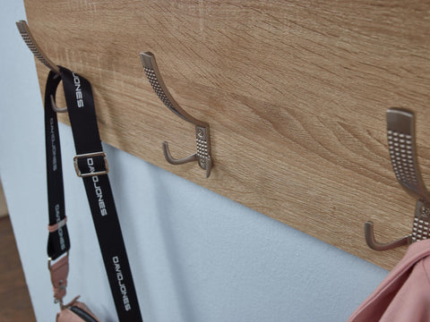 Rootz Wall Coat Rack - Design Hall Coat Rack with Shelf and Clothes Rail - Wardrobe Wall - Hallway Coat Rack - Sonoma Oak - 80x60x29.5 cm