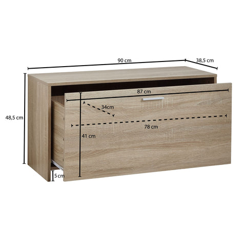 Rootz Bench - Shoe Cabinet with Seat - Small Closed Shoe Rack - Hallway Bench with Storage - Sonoma Oak - 90x48.5x38.5 cm