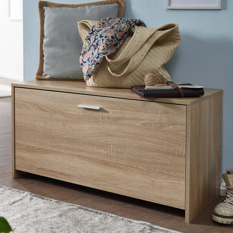Rootz Bench - Shoe Cabinet with Seat - Small Closed Shoe Rack - Hallway Bench with Storage - Sonoma Oak - 90x48.5x38.5 cm