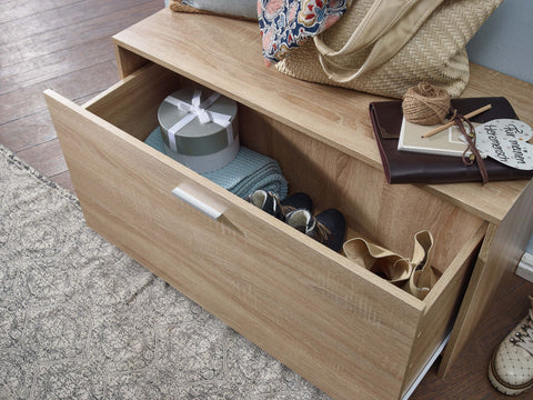 Rootz Bench - Shoe Cabinet with Seat - Small Closed Shoe Rack - Hallway Bench with Storage - Sonoma Oak - 90x48.5x38.5 cm
