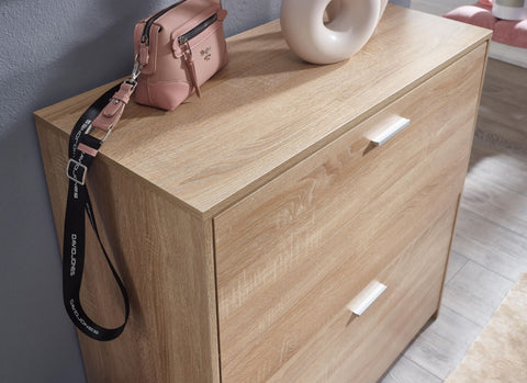 Rootz Shoe Cabinet - 4 Compartment Shoe Rack - Design Wood Shoe Chest with Shelf - High Shoe Storage Chest of Drawers - Sonoma Oak - 90x89.5x39 cm