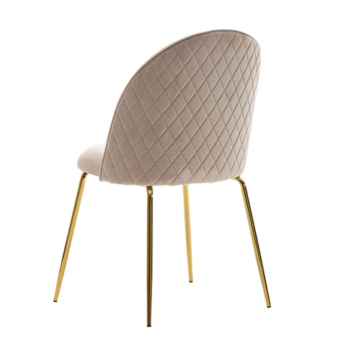 Rootz Dining Chair - Set of 2 Velvet Beige Upholstered - Kitchen Chair with Golden Legs - Scandinavian Shell Chair - Upholstered Chair with Velvet Cover