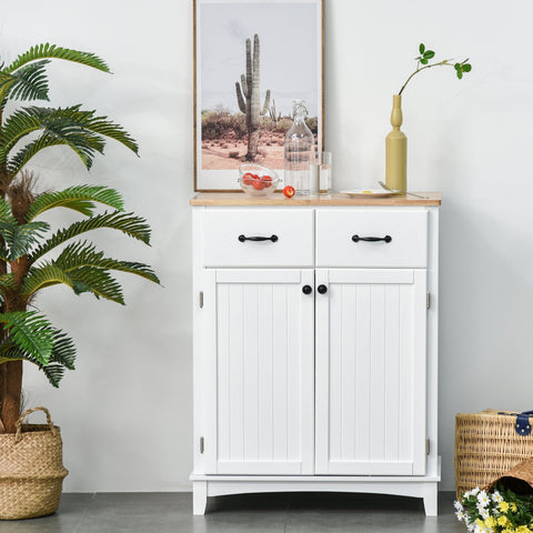 Rootz Kitchen Cabinet - Sideboard With 2 Drawers - Storage Cabinet - MDF - White - 74 x 40 x 91.5 cm
