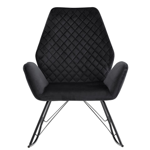 Rootz Rocchair - Design Relaxation Chair Velvet-Metal - Upholstered Armchair with Frame - Modern Rocchair Armchair - Black - 73x94x84 cm