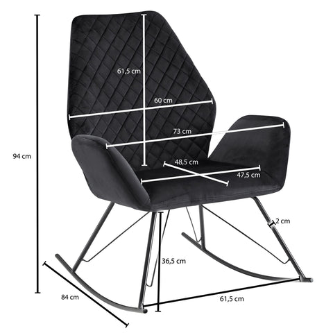 Rootz Rocchair - Design Relaxation Chair Velvet-Metal - Upholstered Armchair with Frame - Modern Rocchair Armchair - Black - 73x94x84 cm