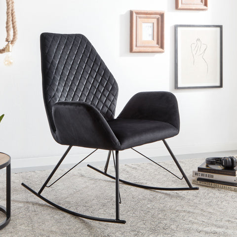 Rootz Rocchair - Design Relaxation Chair Velvet-Metal - Upholstered Armchair with Frame - Modern Rocchair Armchair - Black - 73x94x84 cm