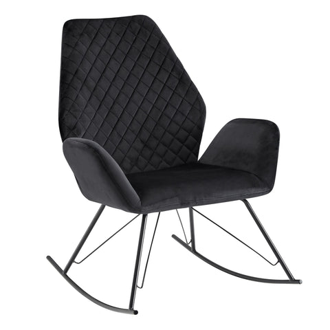 Rootz Rocchair - Design Relaxation Chair Velvet-Metal - Upholstered Armchair with Frame - Modern Rocchair Armchair - Black - 73x94x84 cm
