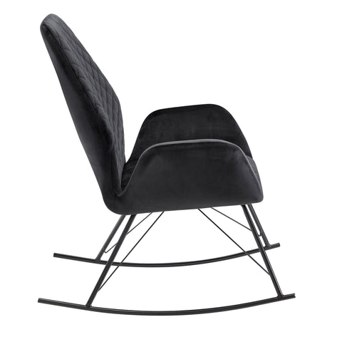 Rootz Rocchair - Design Relaxation Chair Velvet-Metal - Upholstered Armchair with Frame - Modern Rocchair Armchair - Black - 73x94x84 cm
