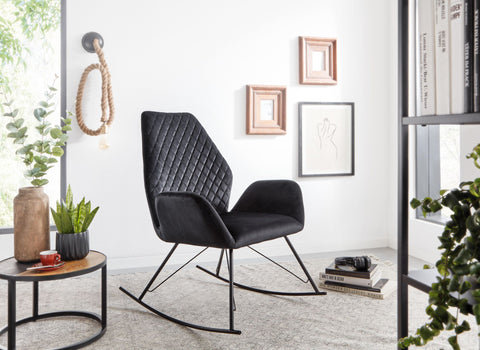 Rootz Rocchair - Design Relaxation Chair Velvet-Metal - Upholstered Armchair with Frame - Modern Rocchair Armchair - Black - 73x94x84 cm