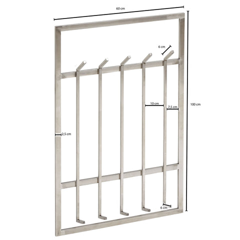 Rootz Wall Coat Rack - Metal Silver - Design Hallway Coat Rack Steel - Wall Panel Hook Rail - Cloakroom Wall - 60x100x7.5 cm