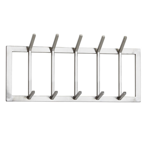 Rootz Wall Coat Rack - Metal Silver - Design Hallway Coat Rack Steel - Hook Rail Wall Panel - Wardrobe Wall - 65x30x10 cm