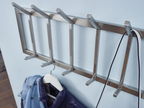 Rootz Wall Coat Rack - Metal Silver - Design Hallway Coat Rack Steel - Hook Rail Wall Panel - Wardrobe Wall - 65x30x10 cm