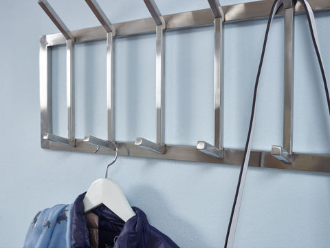 Rootz Wall Coat Rack - Metal Silver - Design Hallway Coat Rack Steel - Hook Rail Wall Panel - Wardrobe Wall - 65x30x10 cm