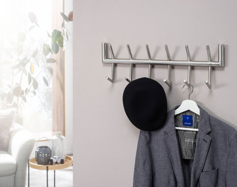 Rootz Wandgarderobe – Metall Silber – Design Flurgarderobe Stahl – Wandpaneel-Hakenleiste – Garderobenwand – 60 x 19 x 10 cm